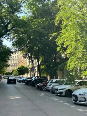 a row of cars parked on the side of a street at Charm & Comfort Renovated Gem in Old Town Sarego apt B in Kraków