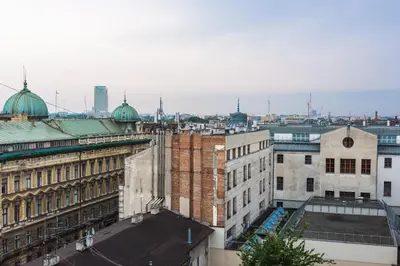 a view of a city skyline with buildings at Azure Haven Old Town Apartament in Kraków