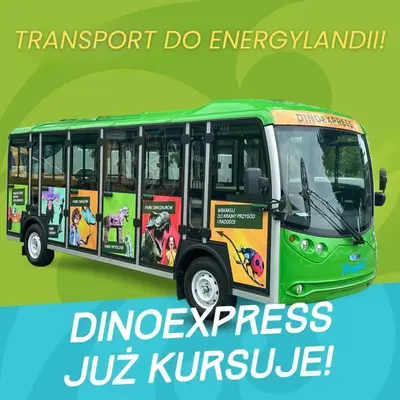 a green bus with an advertisement for a bus at Wioska Indiańska River Park Zator SPA RESORT in Zator