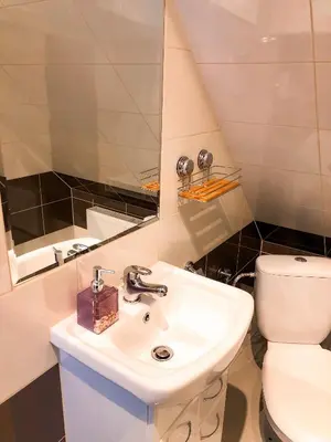 a bathroom with a sink and a toilet at Agroturystyka Kasia in Podwilk